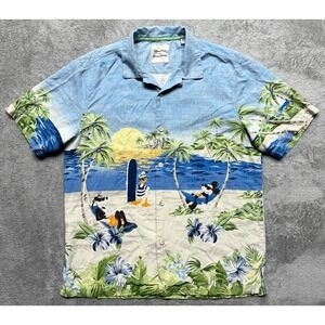 Tommy Bahama Disney Shirt Mens Medium Mickey Donald Goofy Hawaiian Button Camp